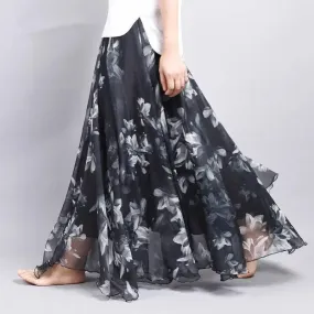 Bohemian Floral Chiffon A-Line Skirt