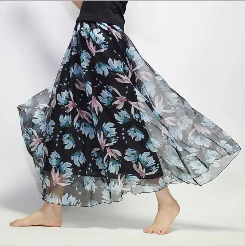 Bohemian Floral Chiffon A-Line Skirt