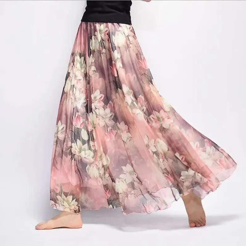 Bohemian Floral Chiffon A-Line Skirt
