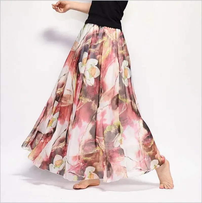 Bohemian Floral Chiffon A-Line Skirt