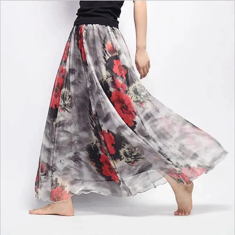Bohemian Floral Chiffon A-Line Skirt