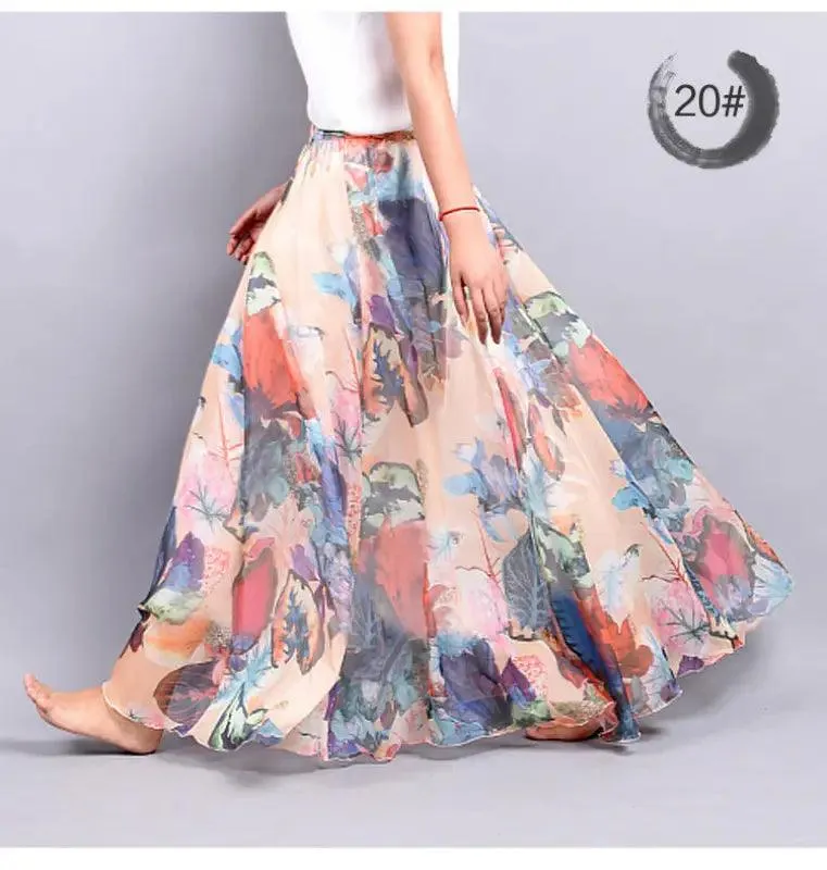 Bohemian Floral Chiffon A-Line Skirt