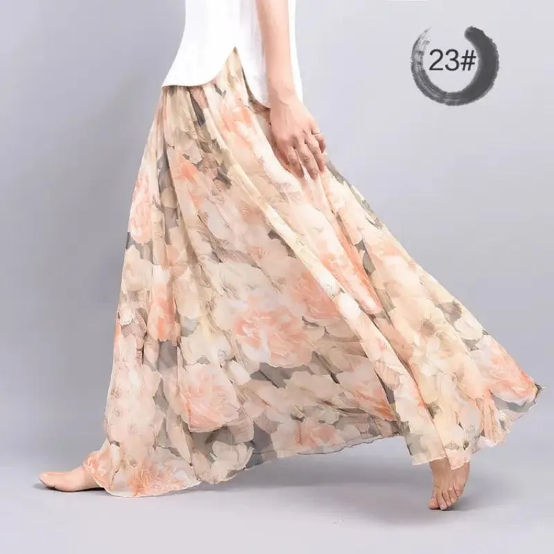 Bohemian Floral Chiffon A-Line Skirt