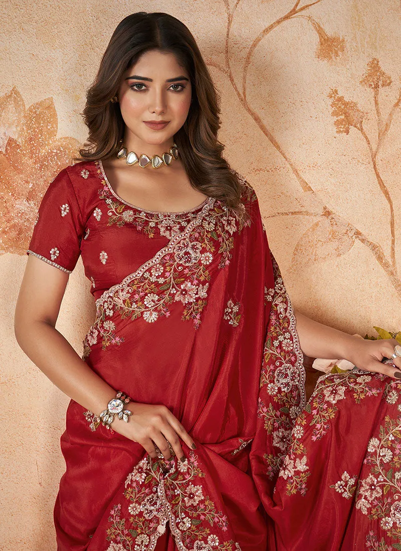 Bridal Red Embroidered Traditional Wedding Saree