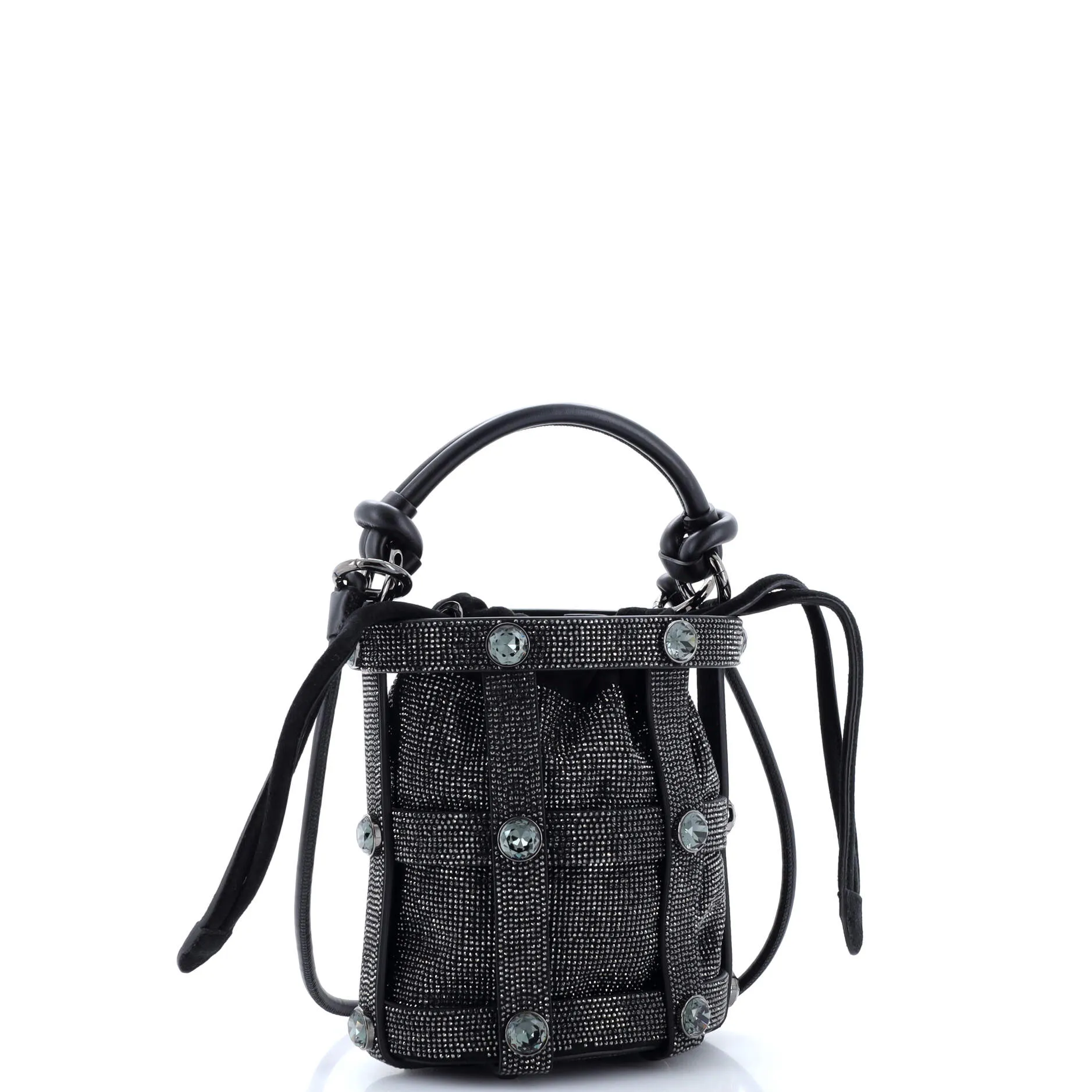 Cage Bucket Bag Crystal Embellished Suede Small