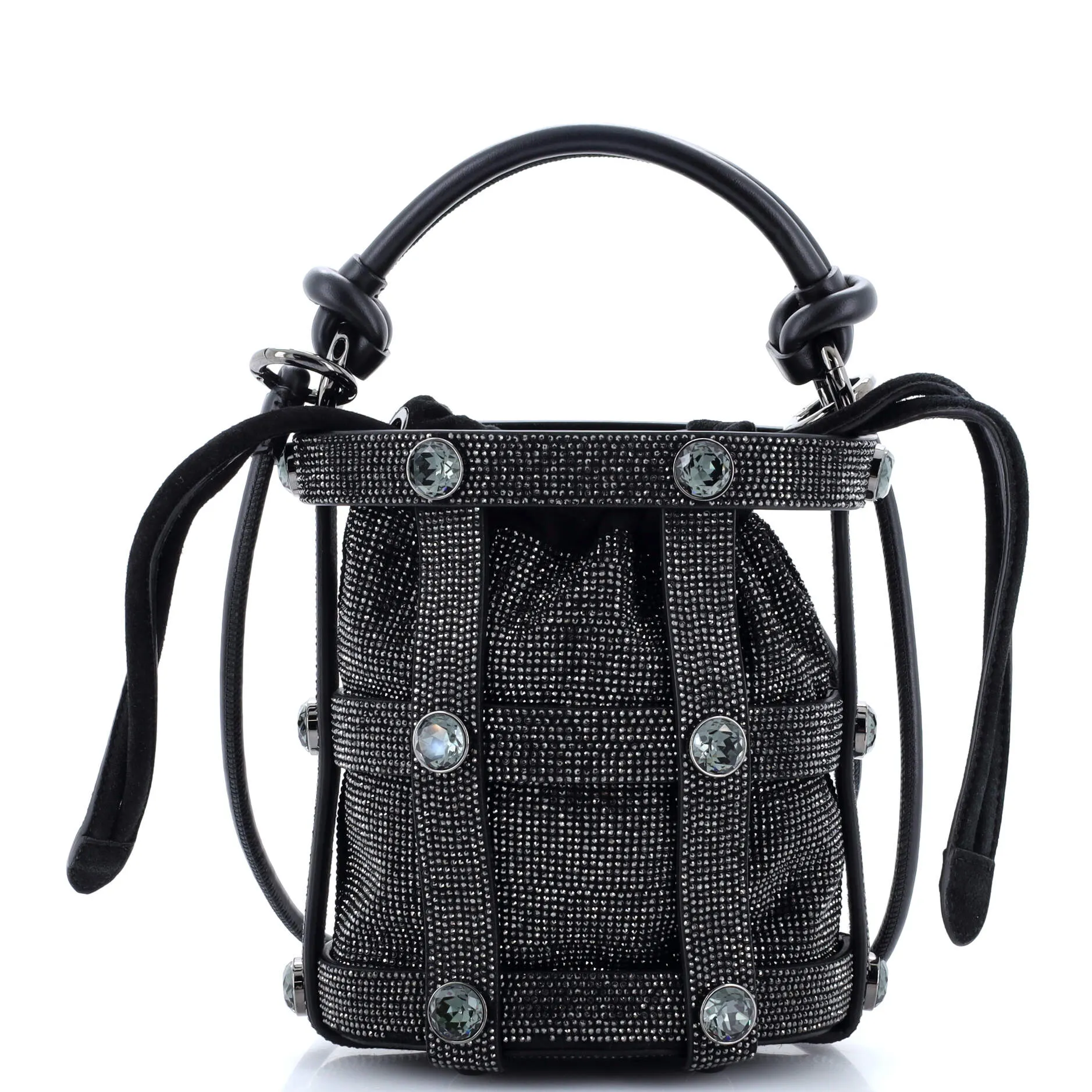 Cage Bucket Bag Crystal Embellished Suede Small