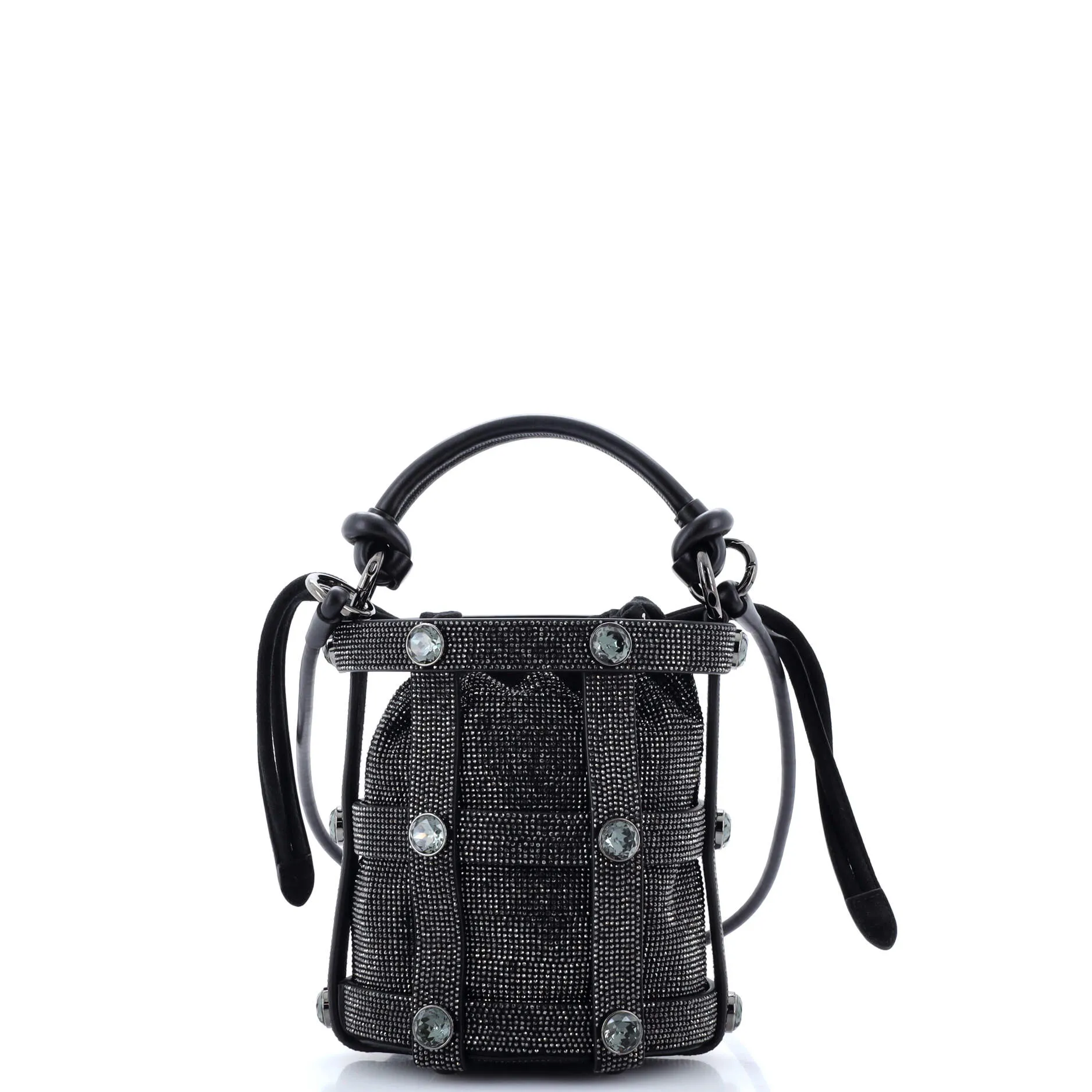 Cage Bucket Bag Crystal Embellished Suede Small