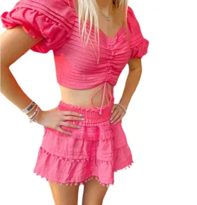 Coral Dreams Puff Sleeve Crop Top