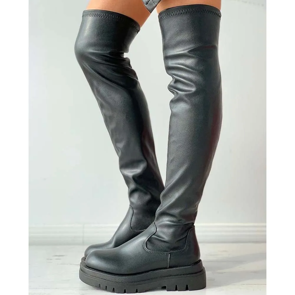 DEANWANGKT Brand New Female Platform Thigh High Boots Fashion Slim Chunky Heels Over The Knee Boots Women Party Shoes Woman