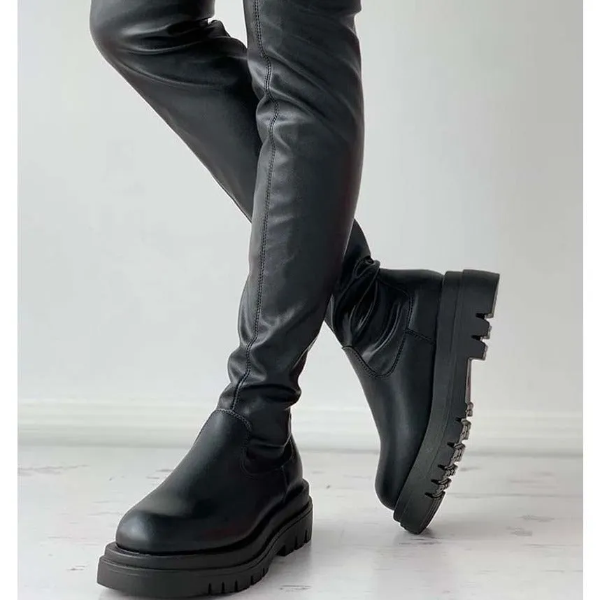 DEANWANGKT Brand New Female Platform Thigh High Boots Fashion Slim Chunky Heels Over The Knee Boots Women Party Shoes Woman