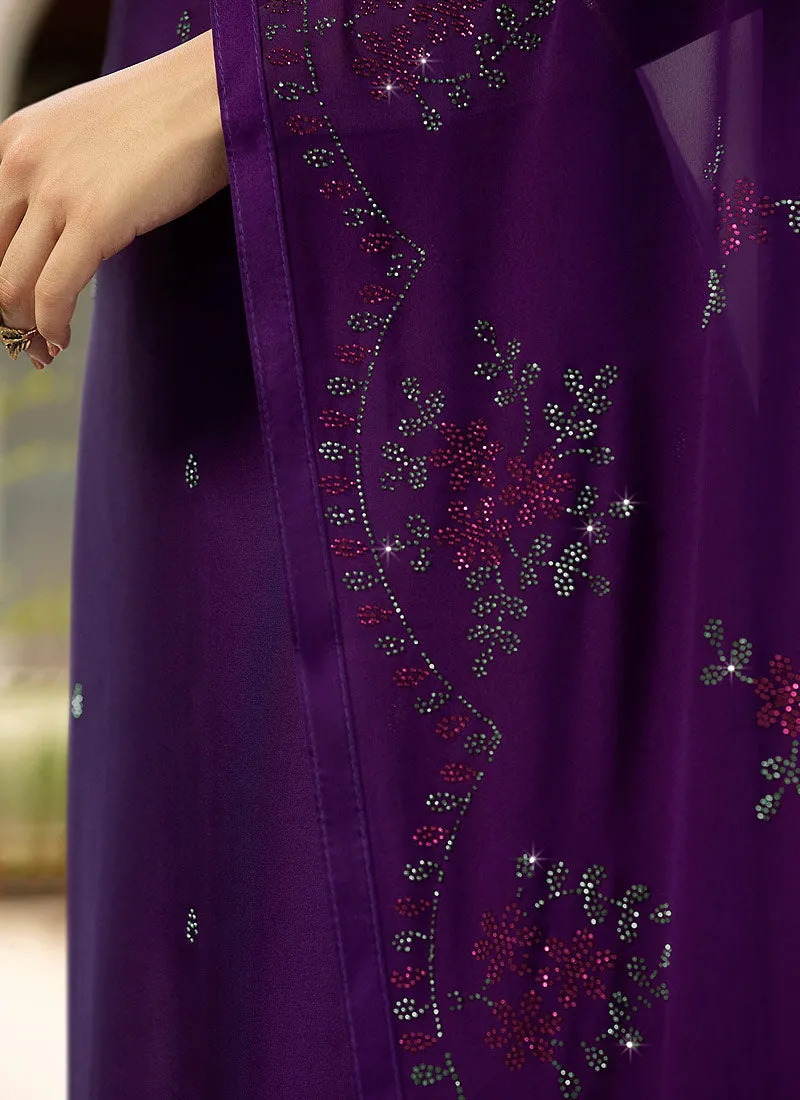 Deep Purple Crystal Embroidered Churidar Suit