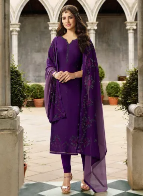 Deep Purple Crystal Embroidered Churidar Suit