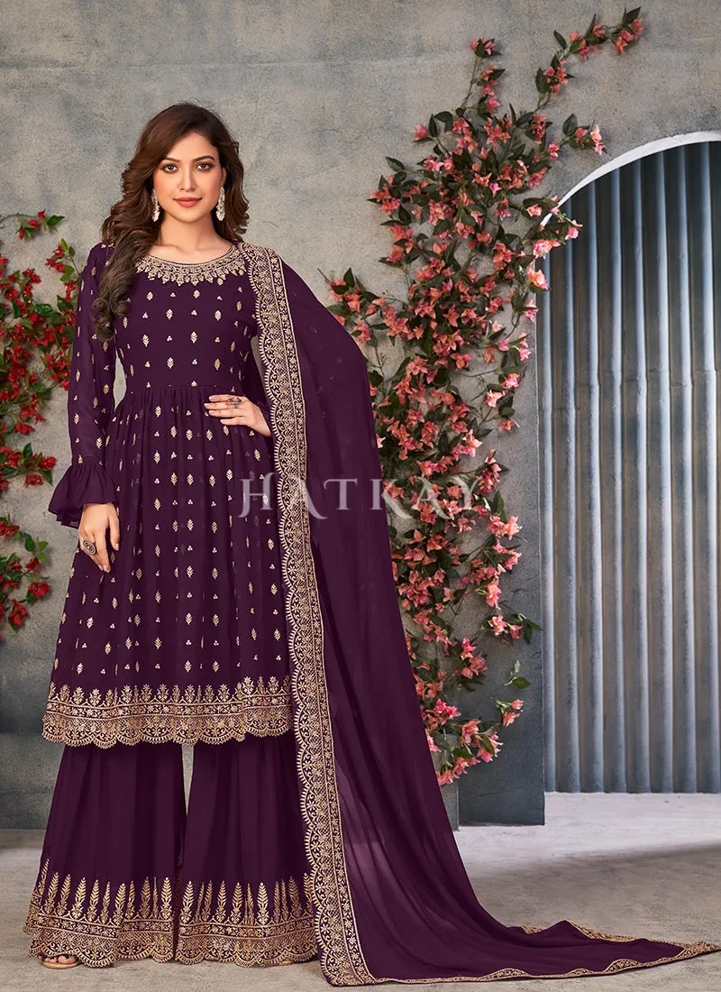 Deep Purple Georgette Sharara Suit