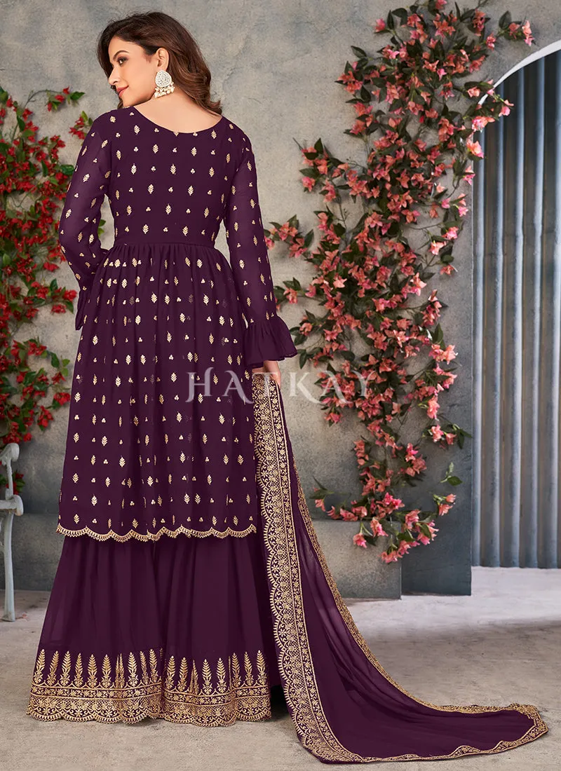 Deep Purple Georgette Sharara Suit