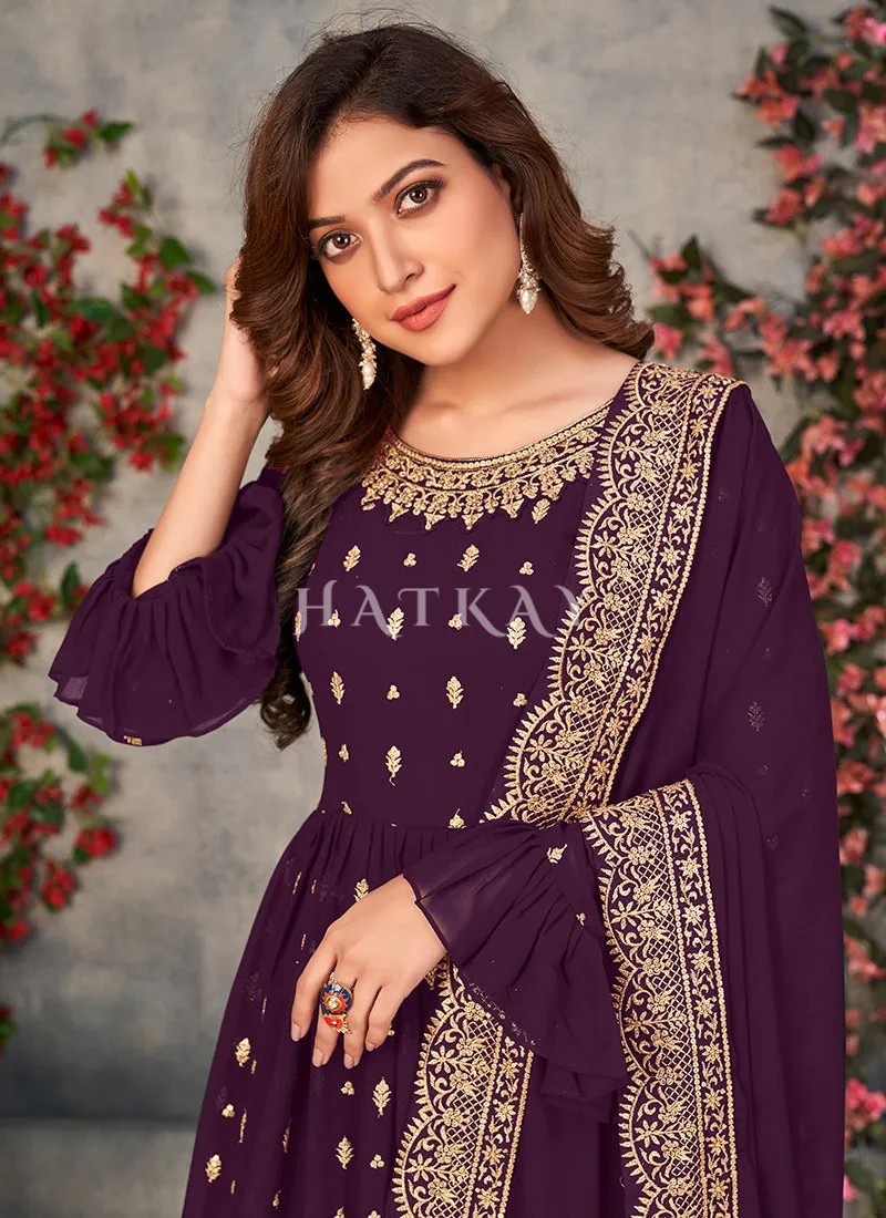 Deep Purple Georgette Sharara Suit