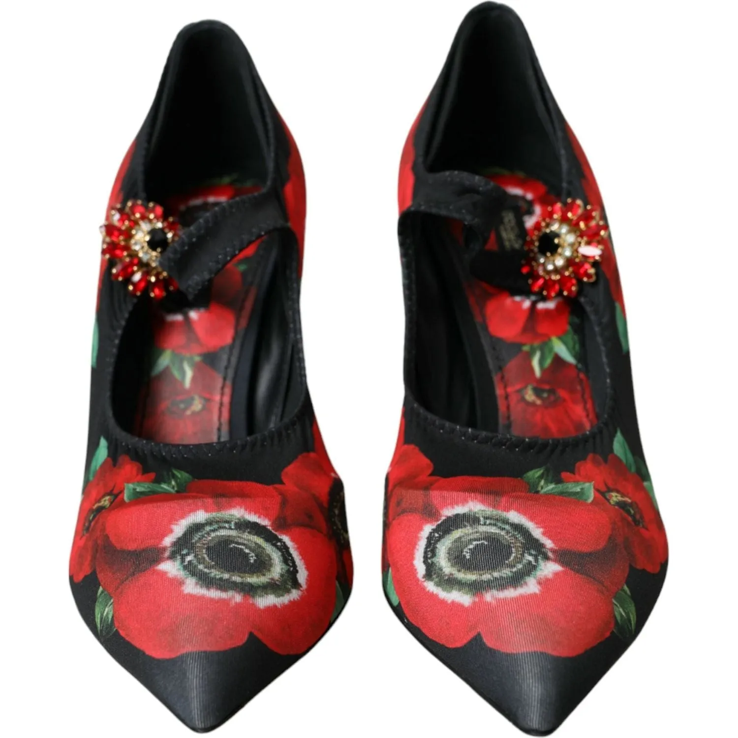 Dolce & Gabbana Black Floral Crystal Mary Jane Pumps Shoes