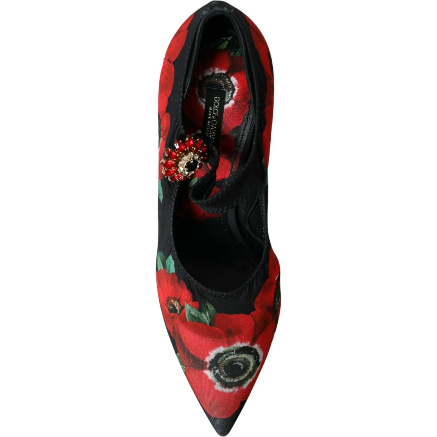 Dolce & Gabbana Black Floral Crystal Mary Jane Pumps Shoes