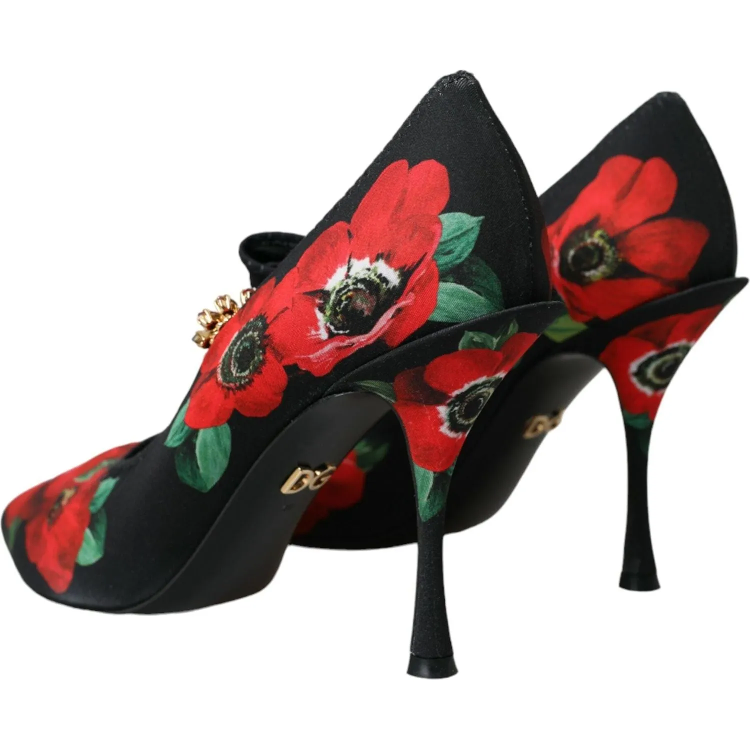 Dolce & Gabbana Black Floral Crystal Mary Jane Pumps Shoes
