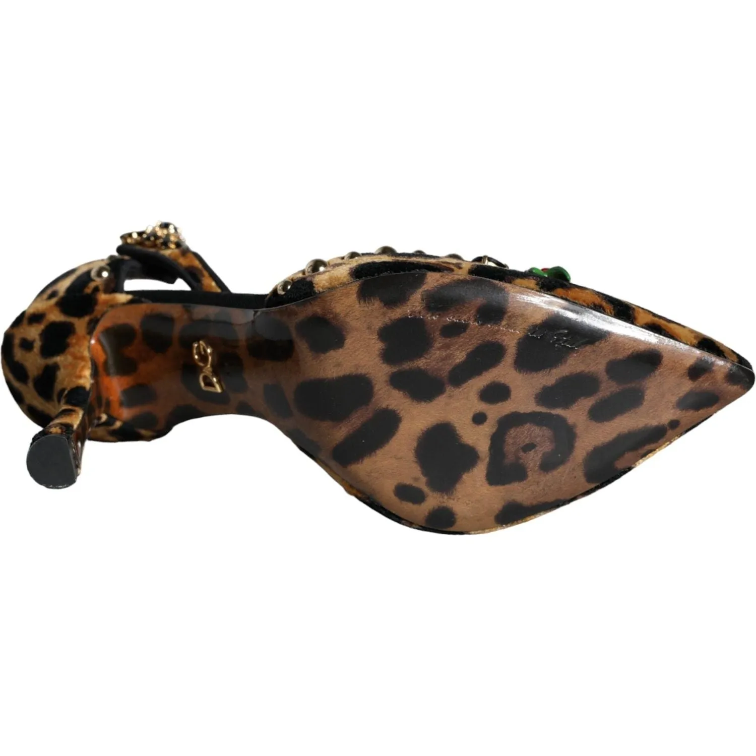 Dolce & Gabbana Brown Leopard Floral Crystal Ankle Strap Pumps Shoes