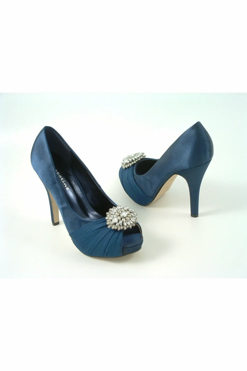 Glitz Shoes Sabatine Fee 888 Platform Satin Peep Toes- Navy