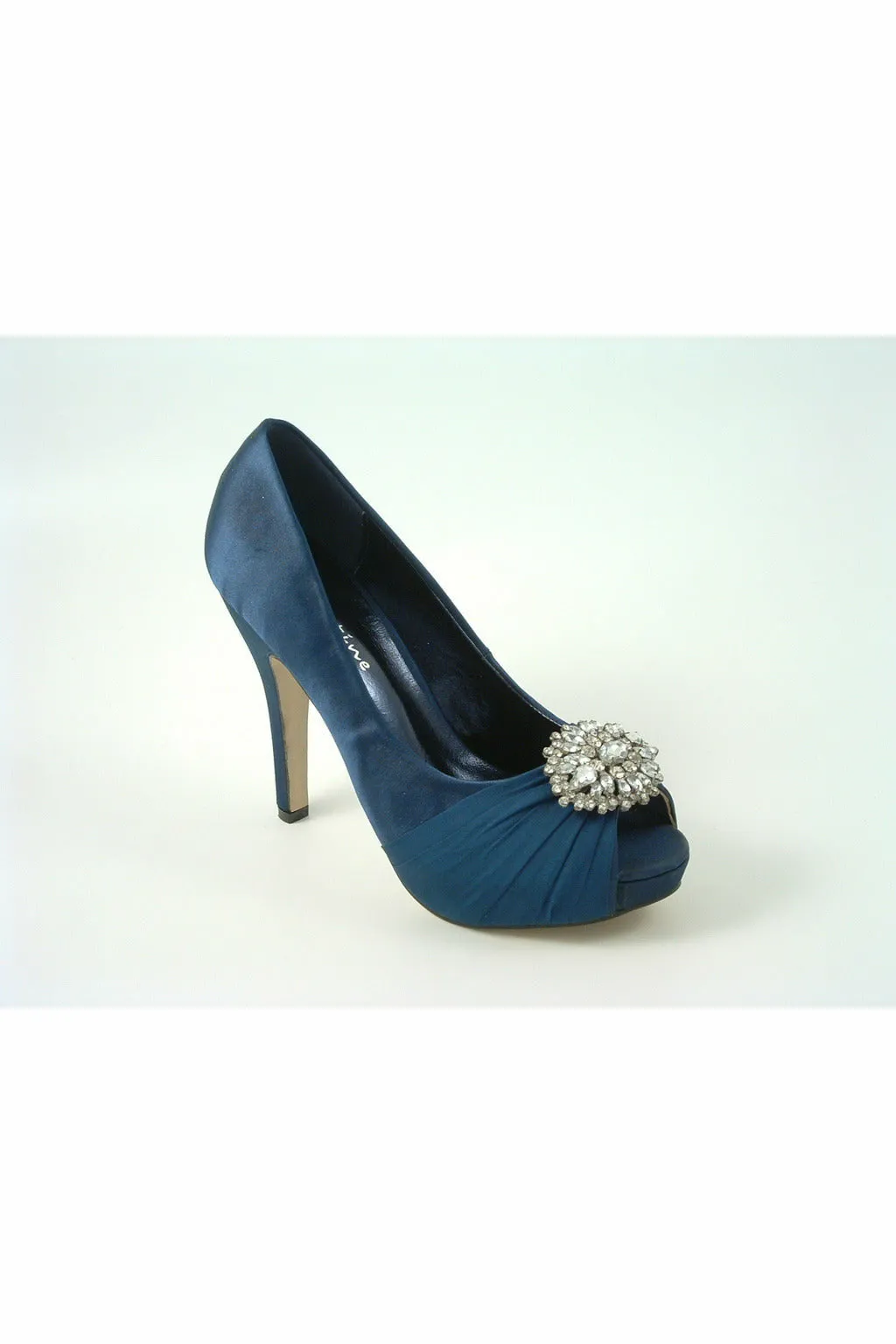 Glitz Shoes Sabatine Fee 888 Platform Satin Peep Toes- Navy