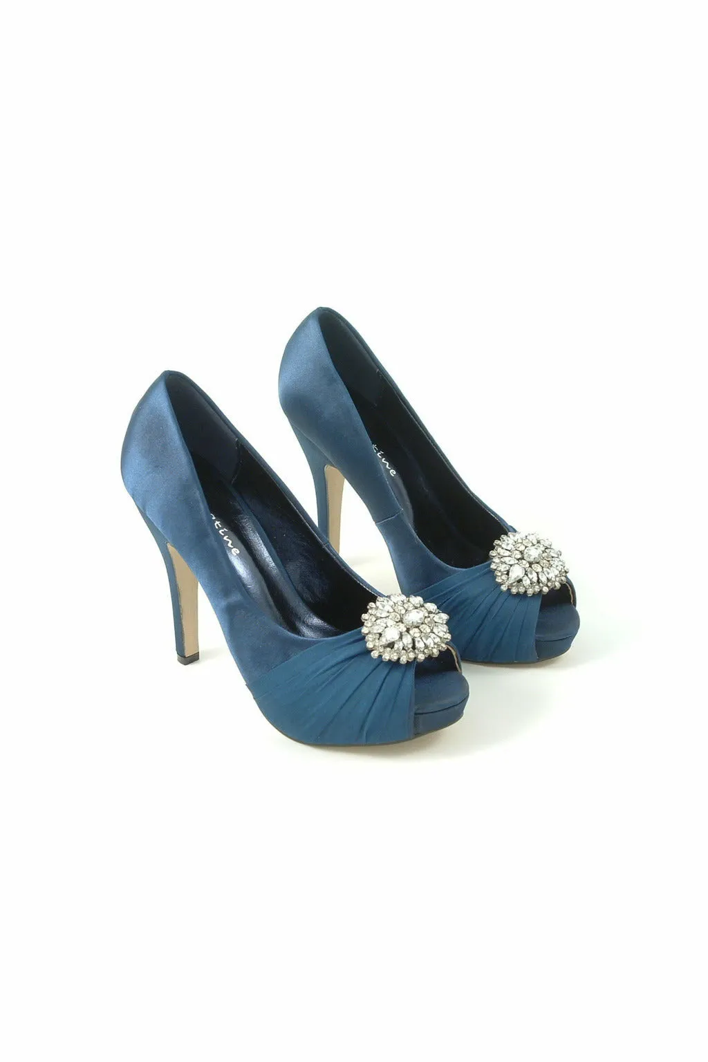Glitz Shoes Sabatine Fee 888 Platform Satin Peep Toes- Navy