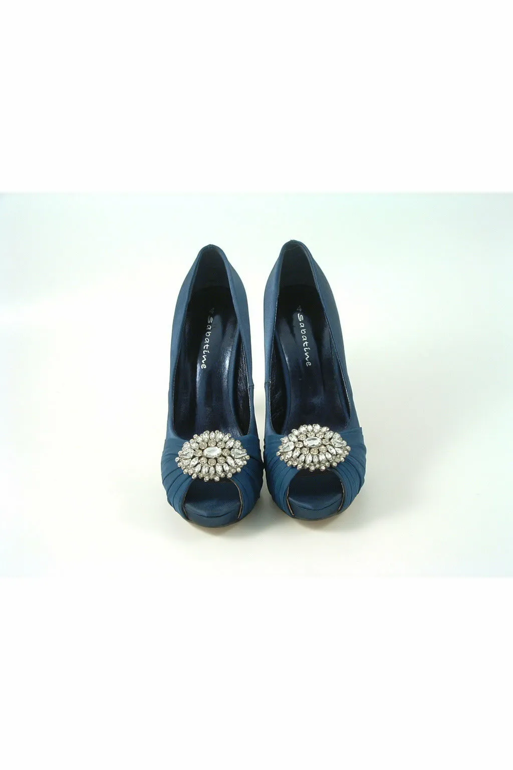 Glitz Shoes Sabatine Fee 888 Platform Satin Peep Toes- Navy