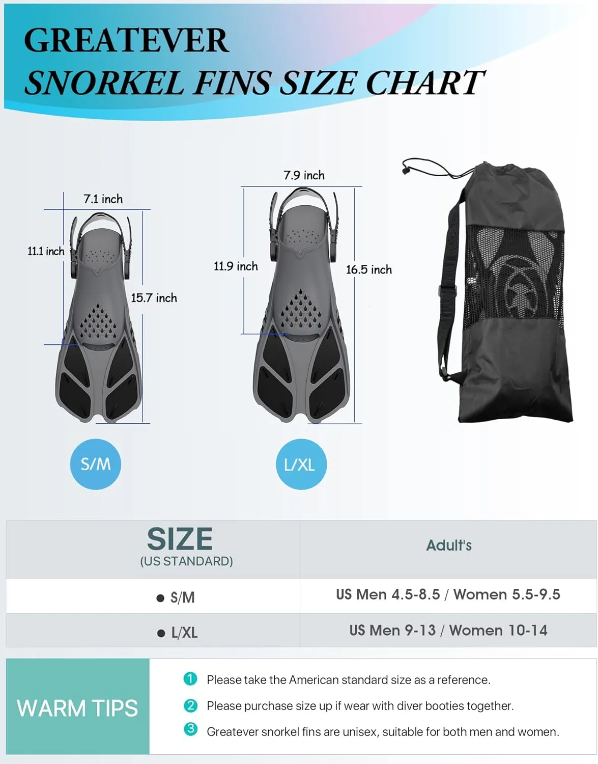 Greatever Kids Snorkel Fins Adjustable Buckles Open Heel Swim Flippers