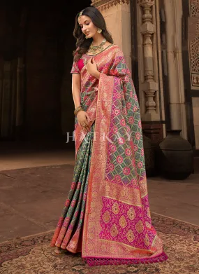 Green And Magenta Patola Silk Saree