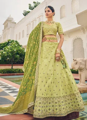 Green Multi Embroidery Festive Lehenga Choli