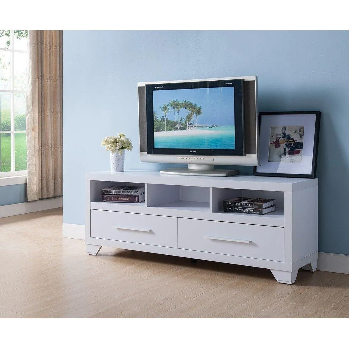 Havana 60 inch TV Stand with Storage Drawers in White