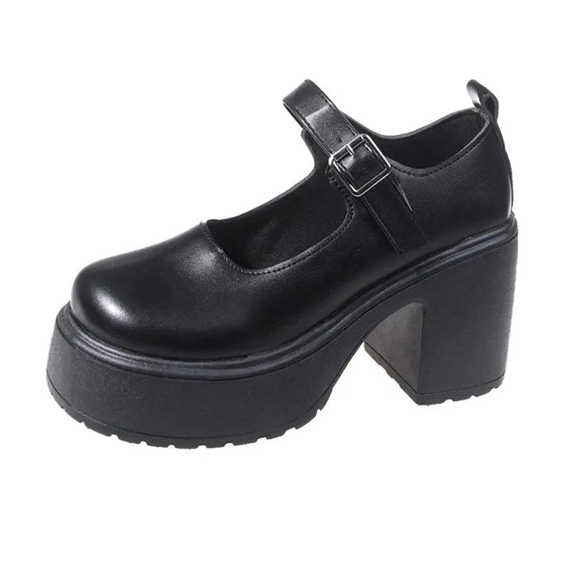 Hnzxzm Black Chunky Platform Pumps for Women Super High Heels Buckle Strap Mary Jane Shoes Woman Goth Thick Heeled Party Shoes Ladies