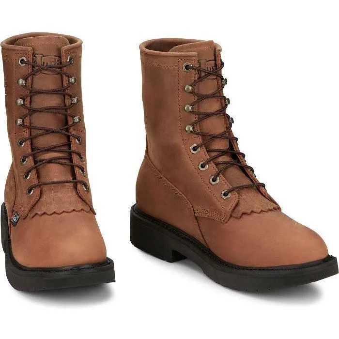 Justin Men's Livestock 8" Round Toe Western Work Boot -Brown- OW760