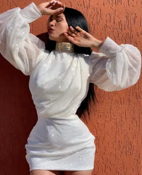 Londyn Heigh Neck Elegant White Evening Dress