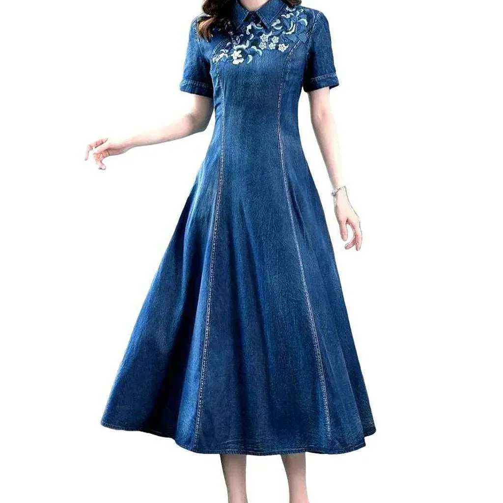 Long bell-shaped jean dress