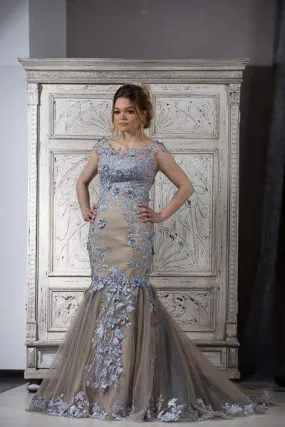 Luxury Evening Gown With Blue Flowers