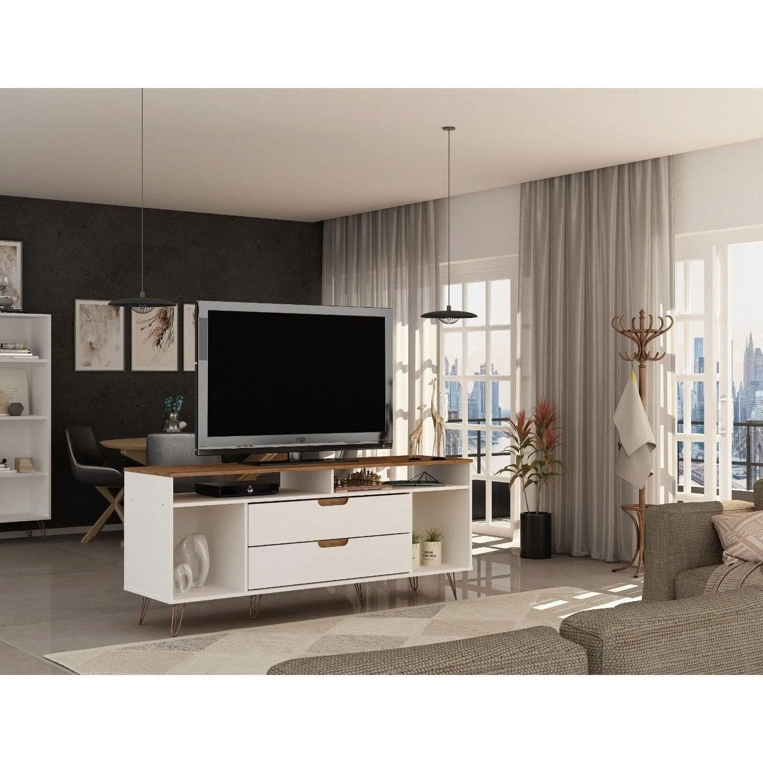 Manhattan Comfort Rockefeller 63 inch TV Stand with Metal Legs
