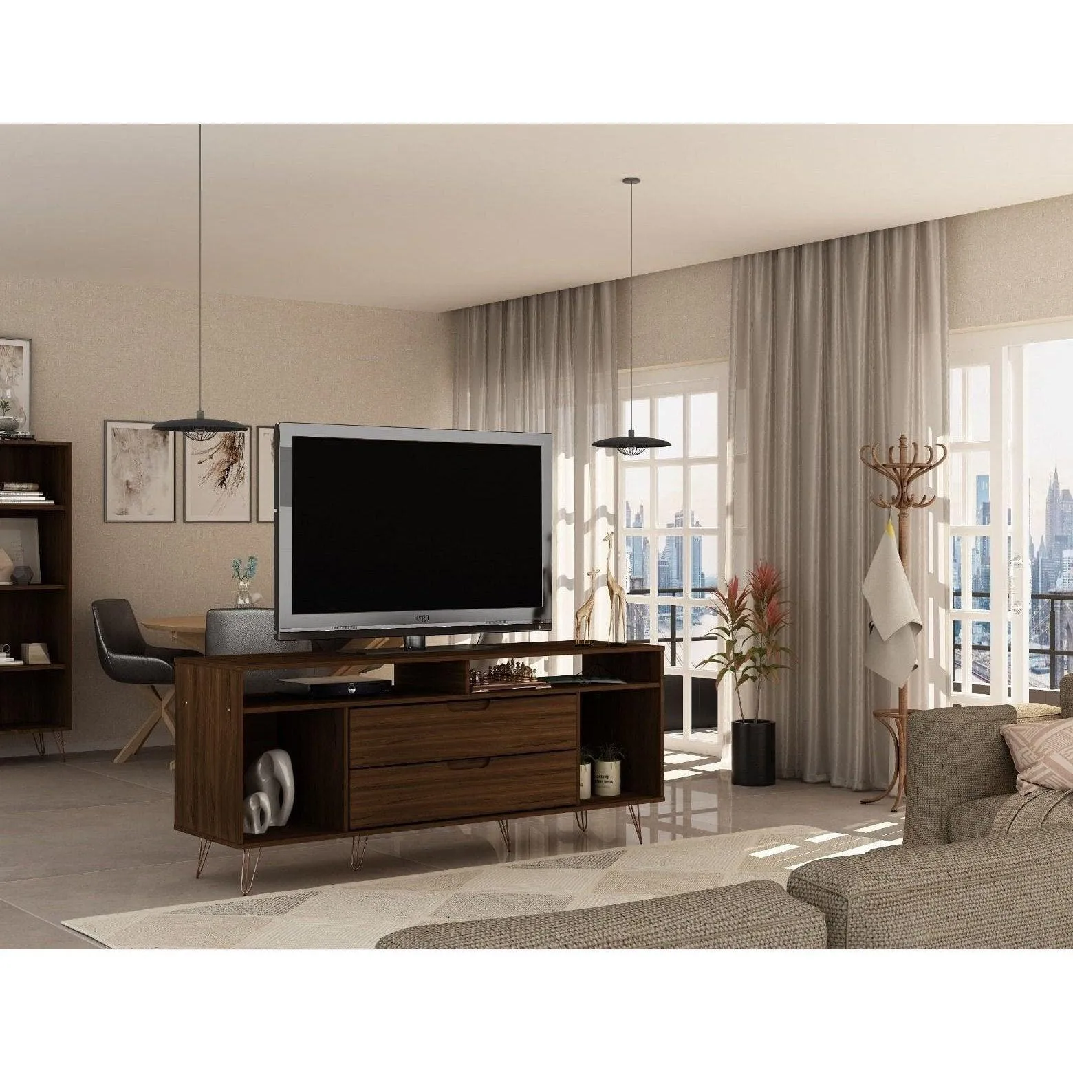 Manhattan Comfort Rockefeller 63 inch TV Stand with Metal Legs