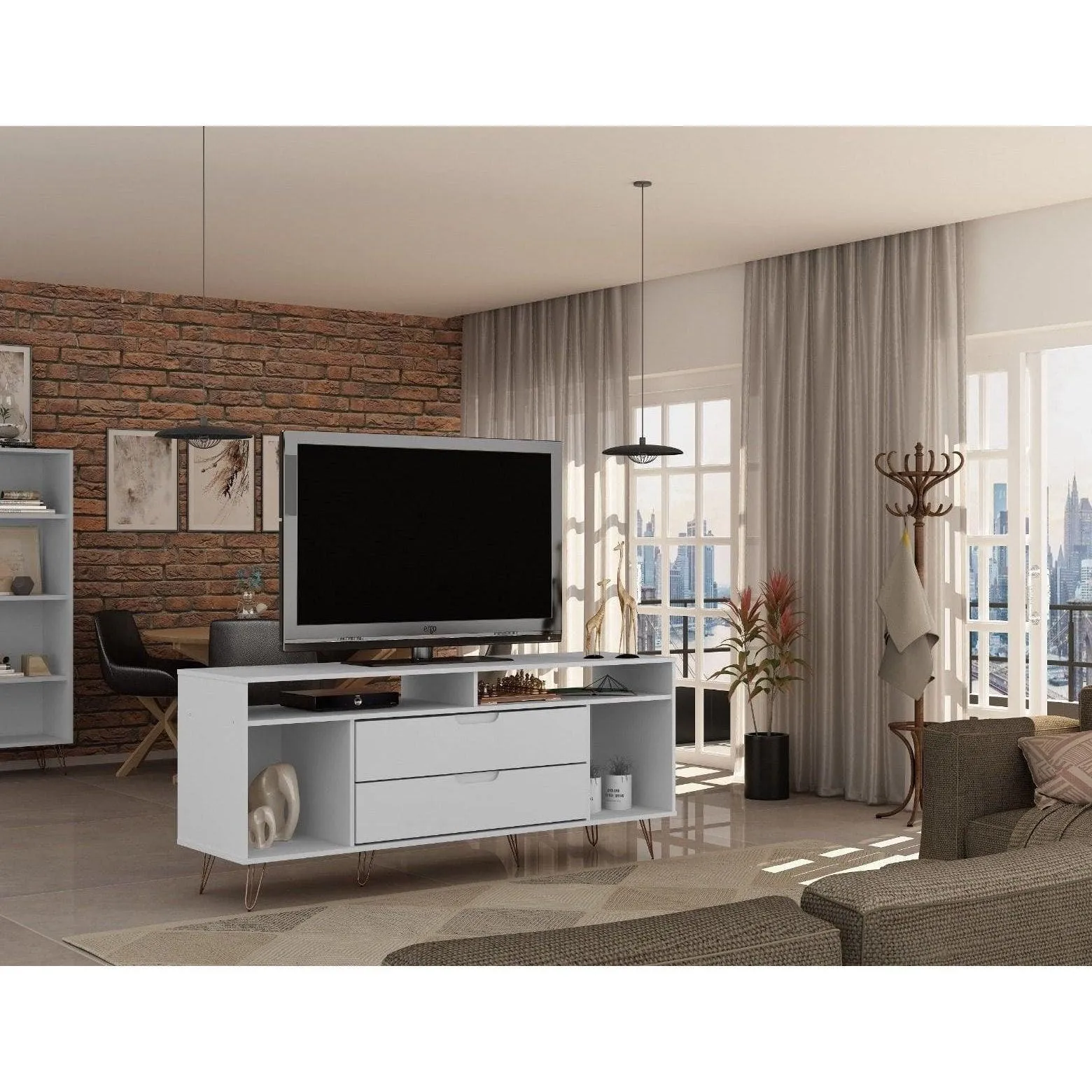 Manhattan Comfort Rockefeller 63 inch TV Stand with Metal Legs