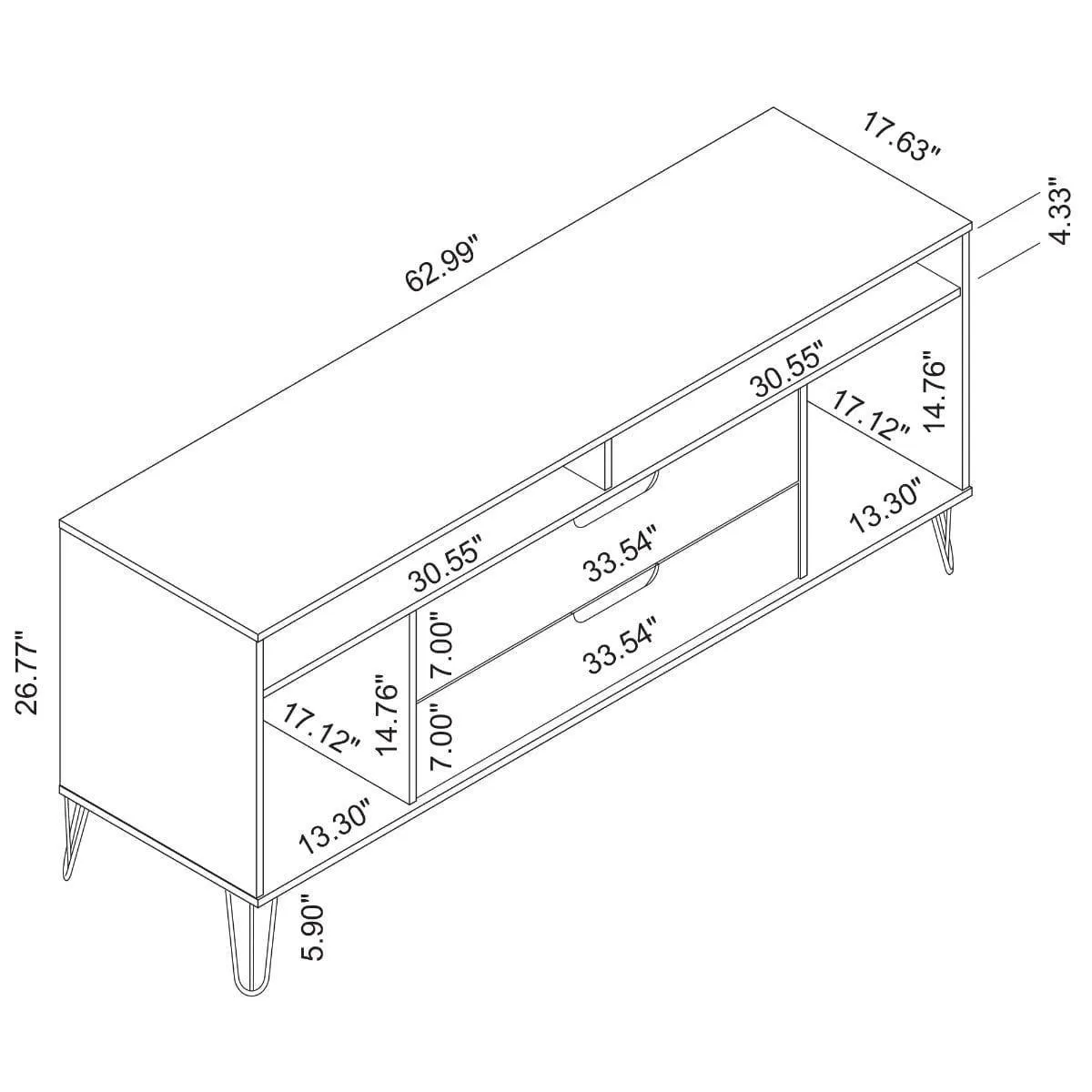 Manhattan Comfort Rockefeller 63 inch TV Stand with Metal Legs