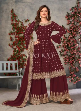 Maroon Georgette Sharara Suit