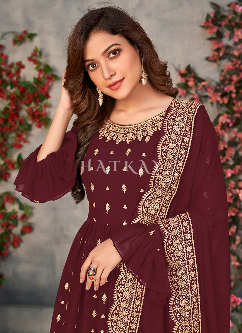 Maroon Georgette Sharara Suit