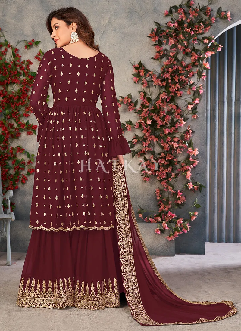 Maroon Georgette Sharara Suit