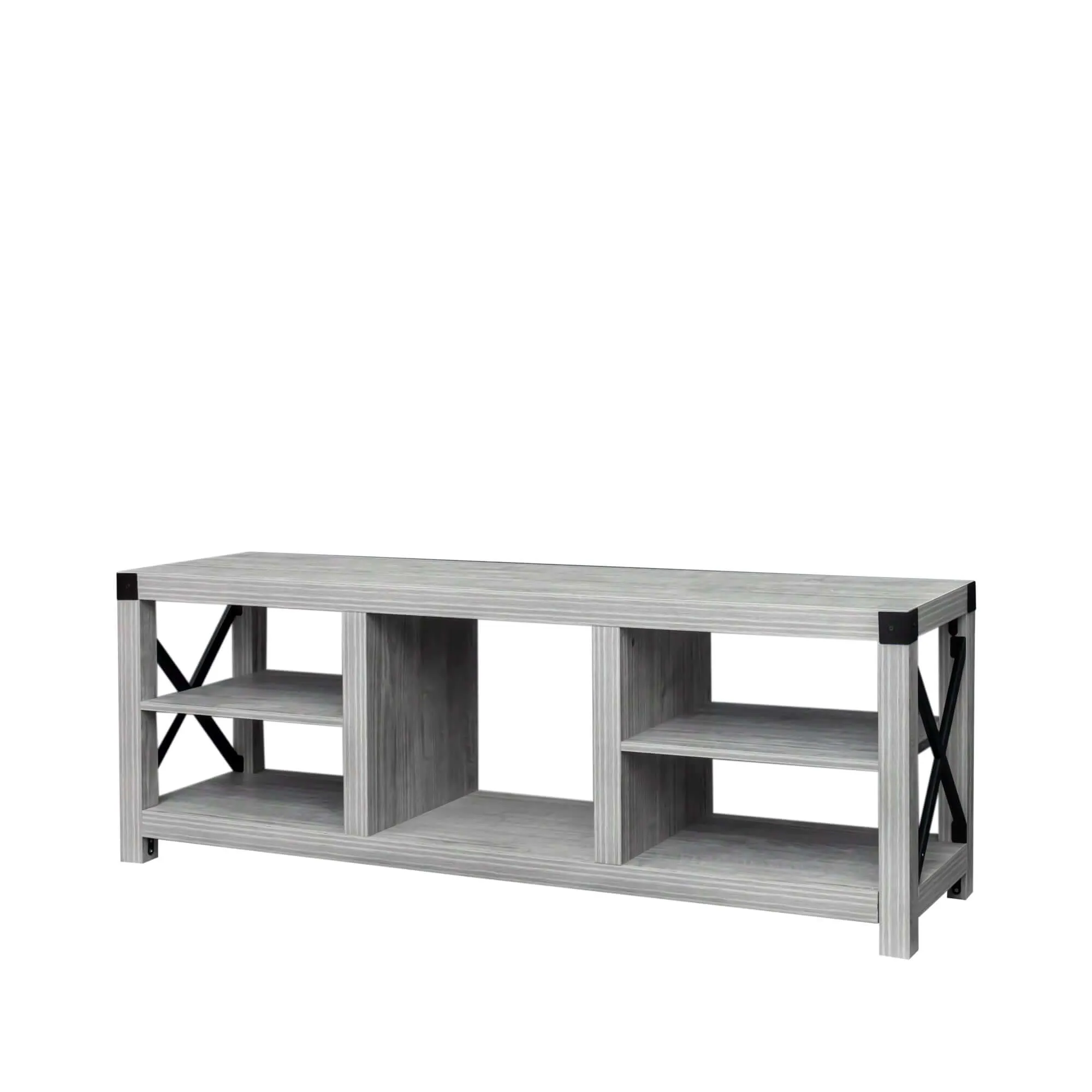 Media Console in Plaid Grey Oak – Sturdy & Stylish 61''