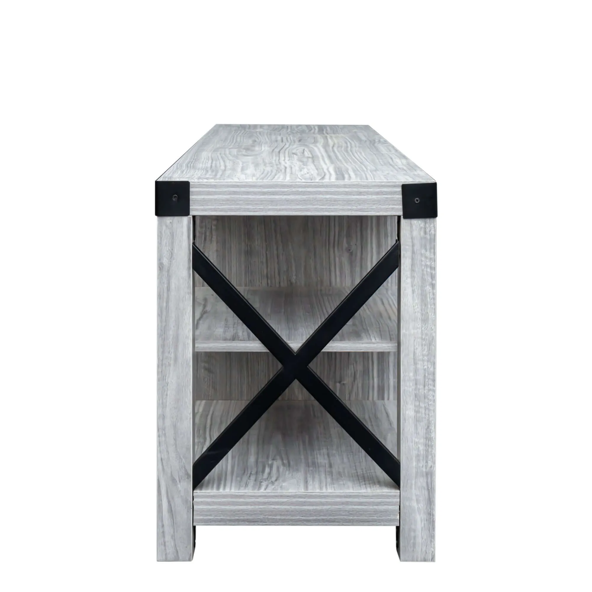 Media Console in Plaid Grey Oak – Sturdy & Stylish 61''