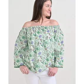 Mila Floral Emerald Off The Shoulder Top