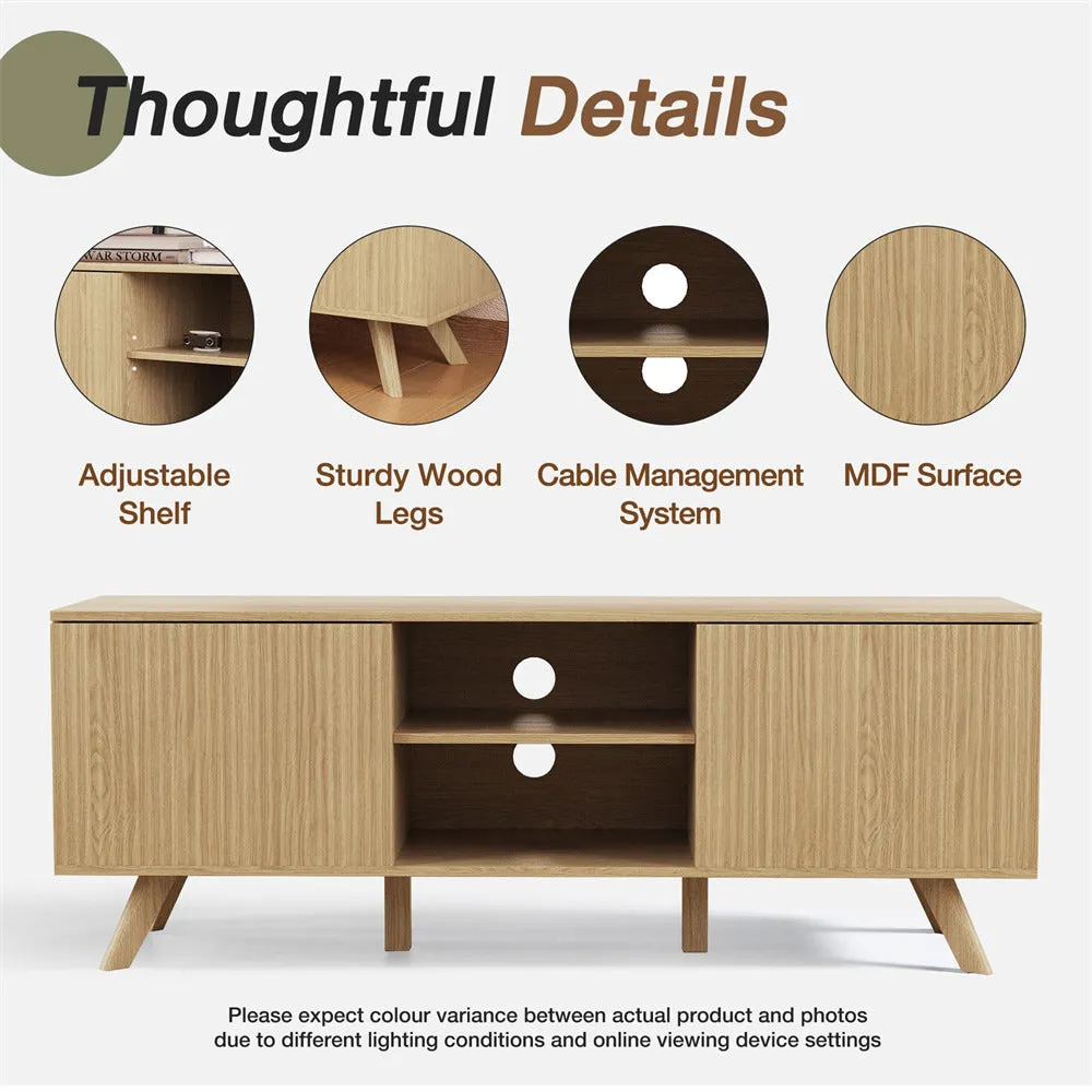 Modern Wooden TV Stand Console Table with Storage and Fluted Door