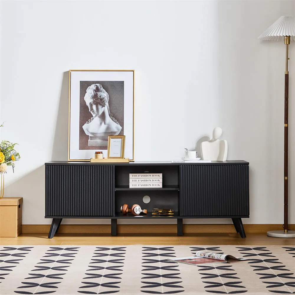 Modern Wooden TV Stand Console Table with Storage and Fluted Door