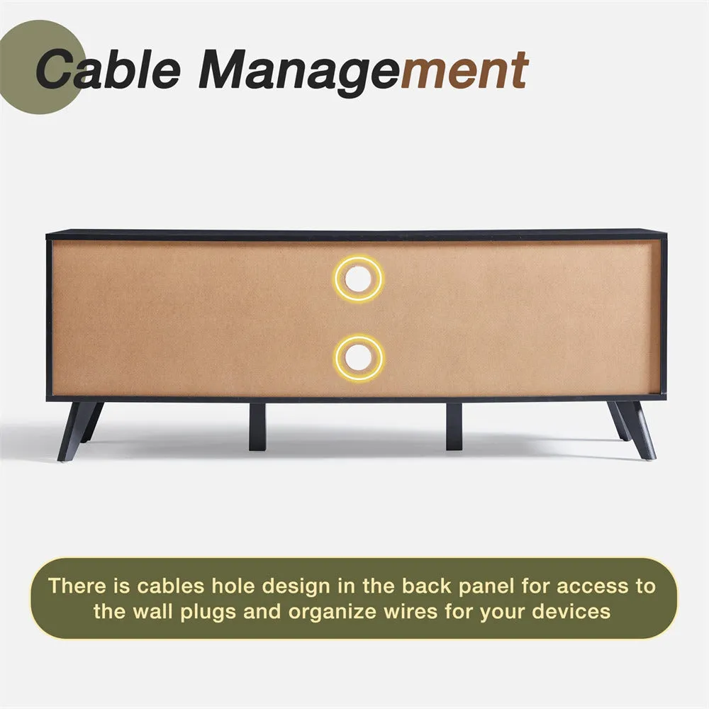 Modern Wooden TV Stand Console Table with Storage and Fluted Door