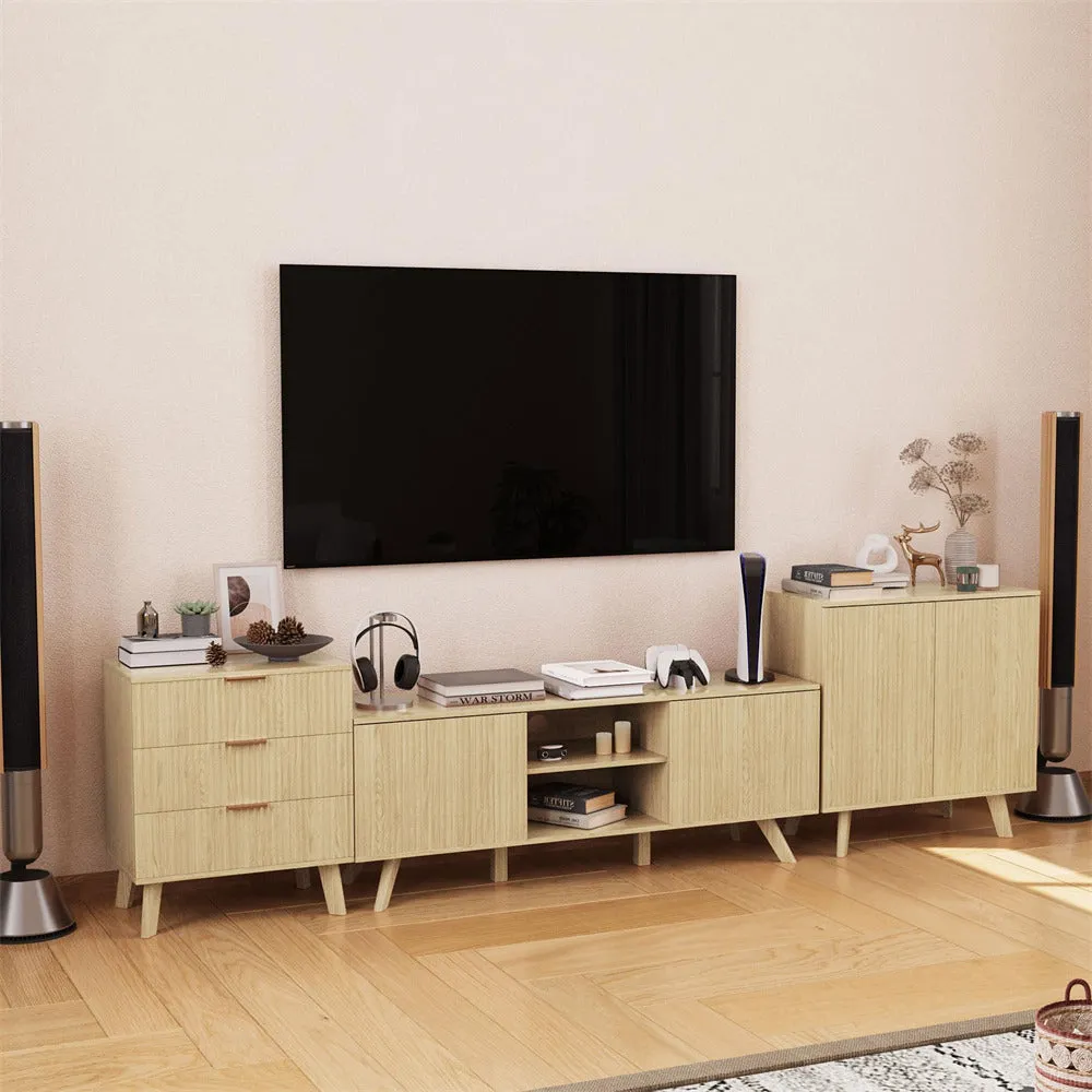 Modern Wooden TV Stand Console Table with Storage and Fluted Door